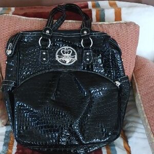 Kathy Van Zeeland Black Croc-Embossed Handbag